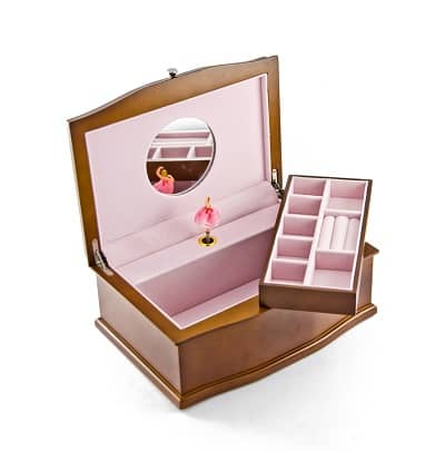 Dark Wood Tone 30 Note Ballerina Musical Jewelry Box