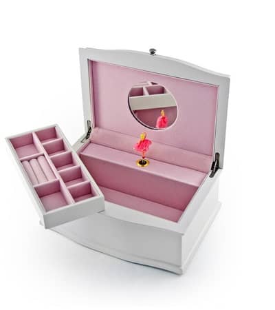 Matte White 30 Note Ballerina Musical Jewelry Box